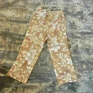 Tan and White Tropical Capris 98% Cotton